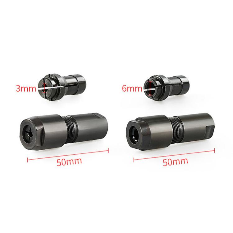 Black metal grinder chuck adapter sleeve, 3mm/6mm fit, about 50mm length