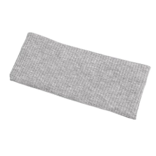 Knitted striped sports headband, wide gray band for hair and face washing