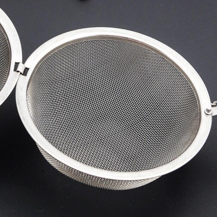 Medium stainless steel circular mesh strainer with metal rim, fine perforations
