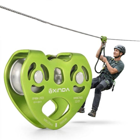Heart-shaped green double trolley zip line pulley with two steel rollers