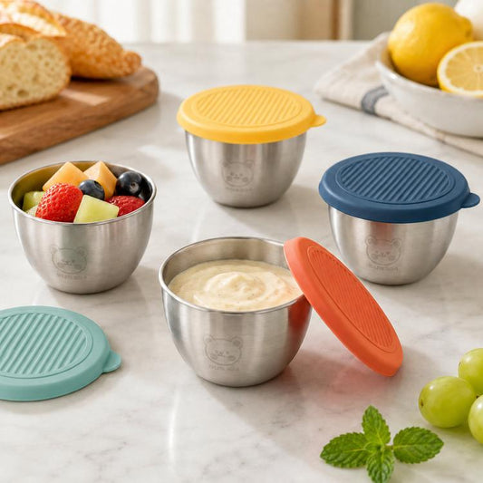 Mini stainless steel seasoning cups with silicone lids, multiple colors