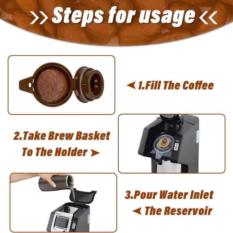 Replacement brew basket with lid and handle, step-style insert into holder
