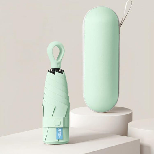 Mint green 5-fold capsule umbrella with carrying case, closed canopy cover