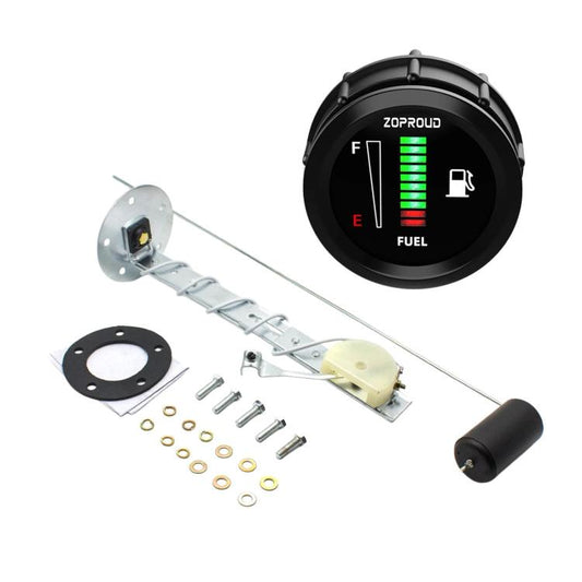 LED fuel level gauge with oil floater, black 52mm dial and mounting kit
