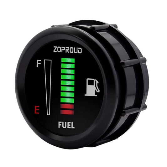 52mm LED fuel level gauge, black dial with green bar graph and fuel icon