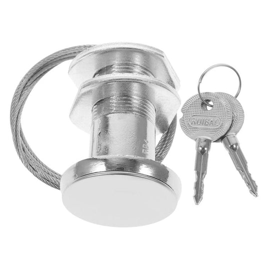 Garage emergency release lock with cable, metal cover, and two keys