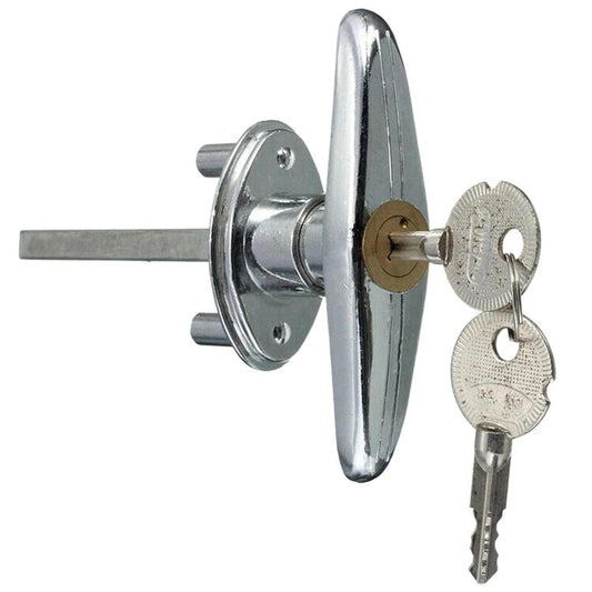 Garage door emergency lock cylinder with keys and chrome lever handle