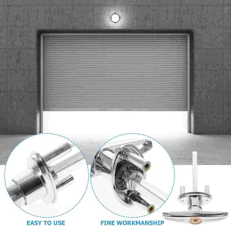 Garage door lock handle assembly on door panel with cylinder and keys