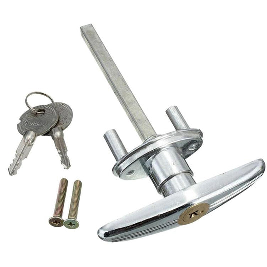 Garage door lock handle with cylinder, cross key, and metal mounting screws
