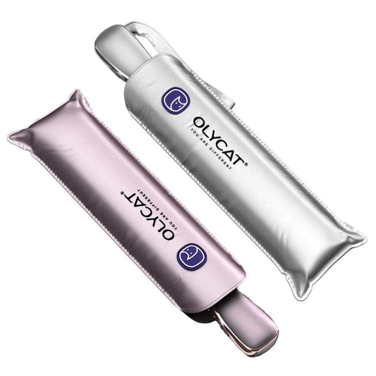 Three-fold automatic umbrella set with rose-gold and silver slim carrying cases