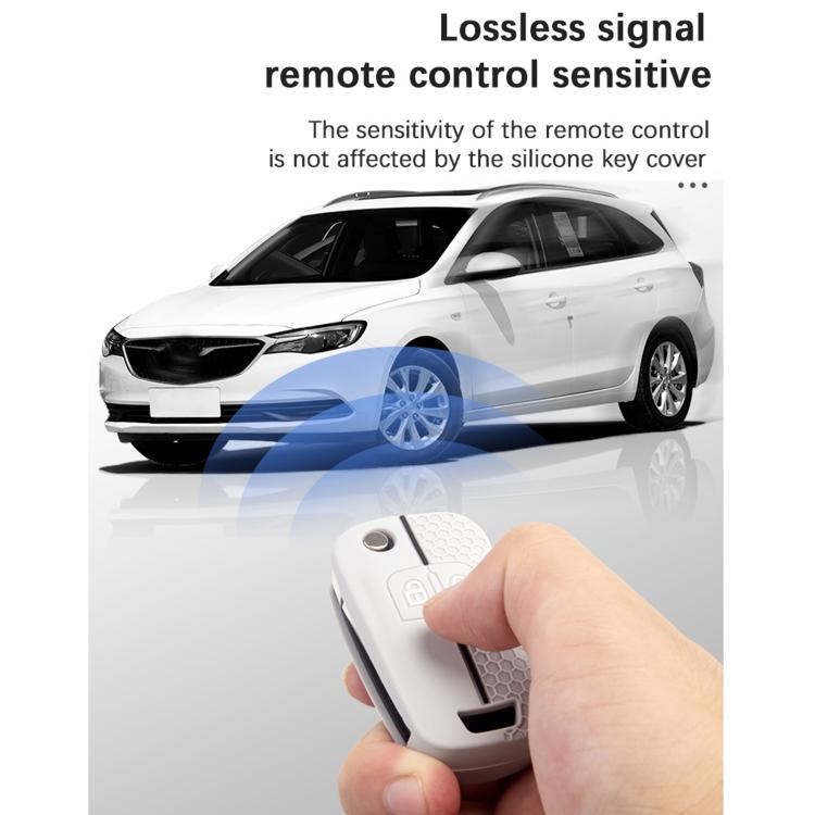 White and black honeycomb key fob cover with two-button layout, full coverage