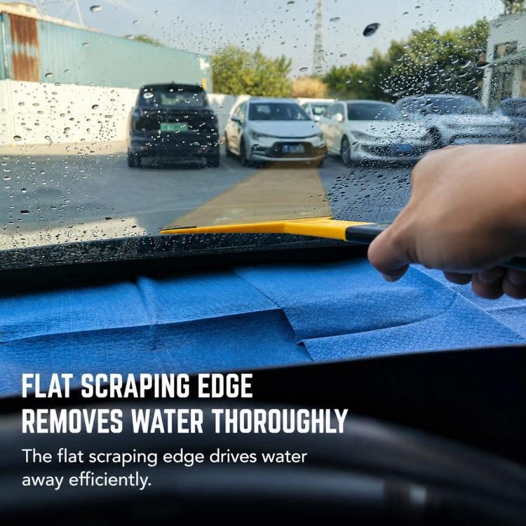 Car window tint squeegee with yellow flat scraping edge for removing water from tint