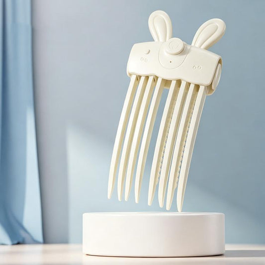 White wireless heated crown volume comb with wide curved teeth and raised lift clips