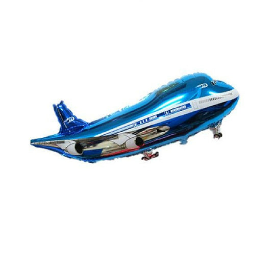 Blue airplane model balloon toy with propeller wheels and cockpit nose
