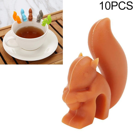 Silicone squirrel cup charms, orange squirrel holds cup rim on tea saucer