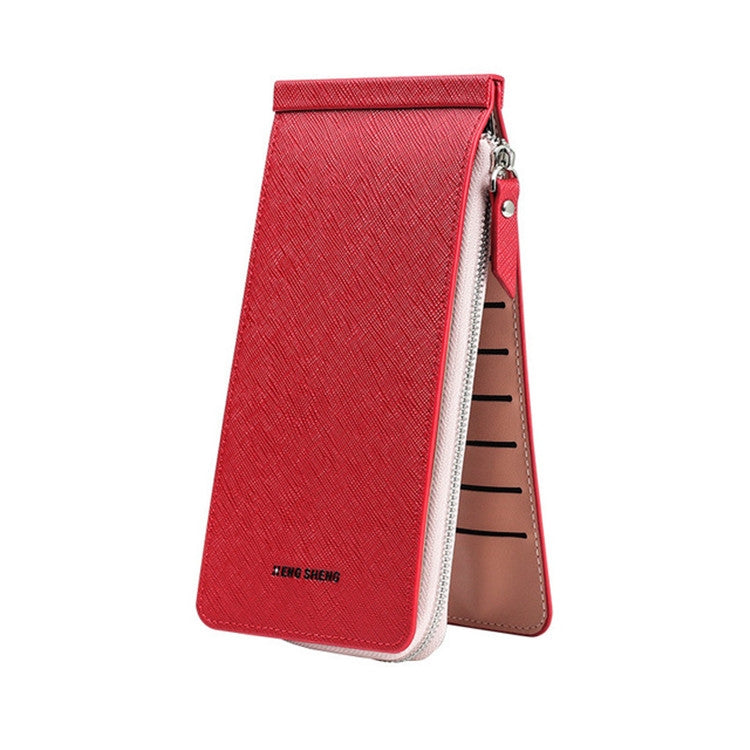 Ultra-thin multi-card wallet in red textured fabric, zip closure with card-slot insert