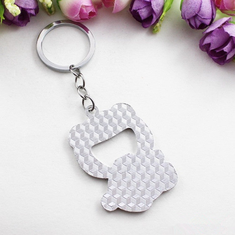 Panda-shaped metal bottle opener keychain pendant with chain and key ring