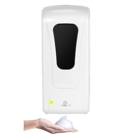 Automatic soap dispenser with black touchless sensor window and indicator lights