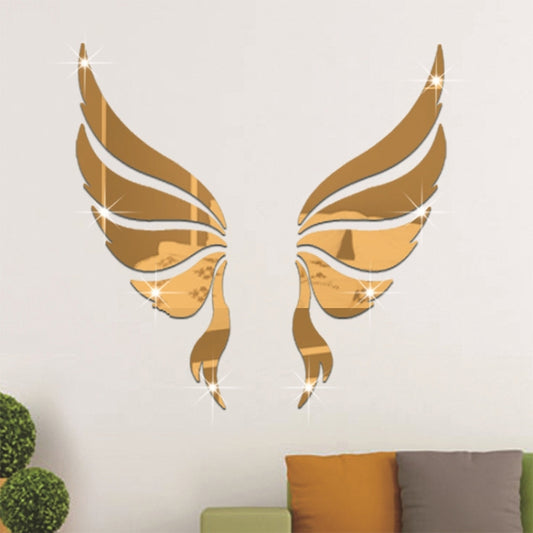 3D gold angel wing wall sticker set, close-up view with glittering mirrored effect