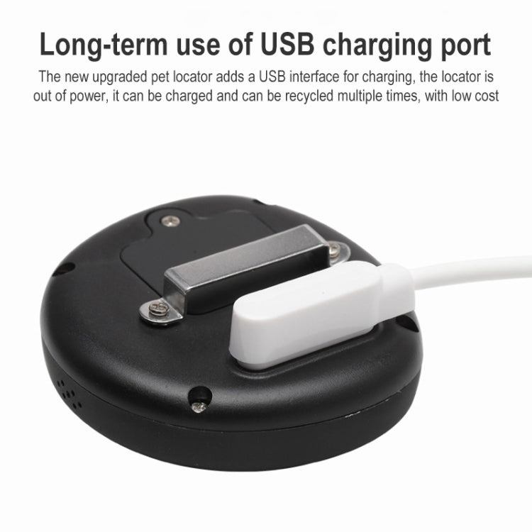 Black GPS pet locator bottom with USB charging port and cable