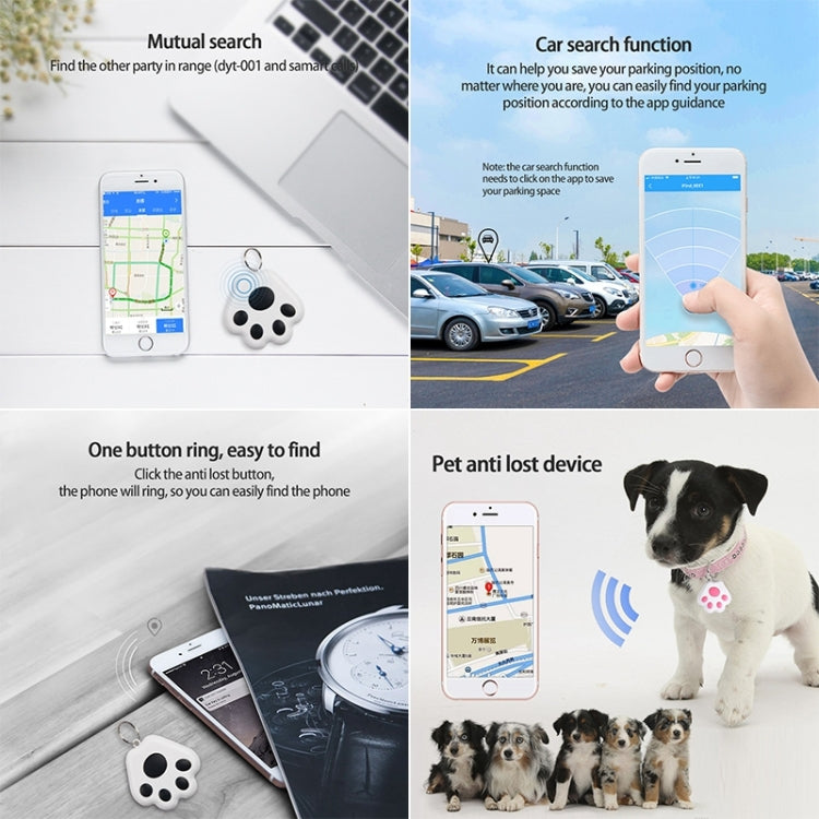 White paw-shaped mini Bluetooth GPS pet locator for anti-lost tracking