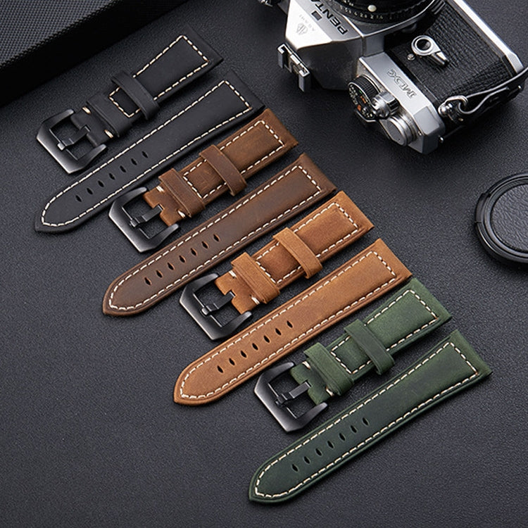 Assorted leather watch bands in black, brown, tan, and green with metal buckles