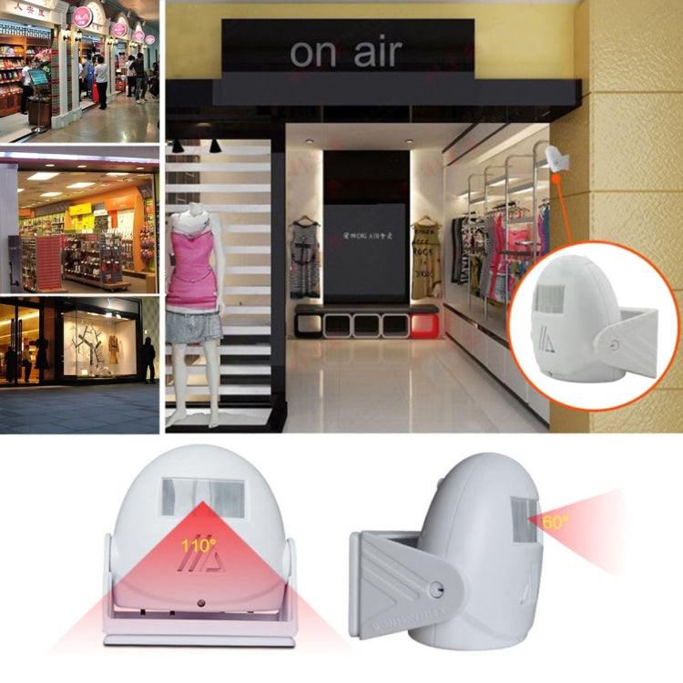 White wireless infrared motion sensor welcome alarm doorbell mounted by its side bracket