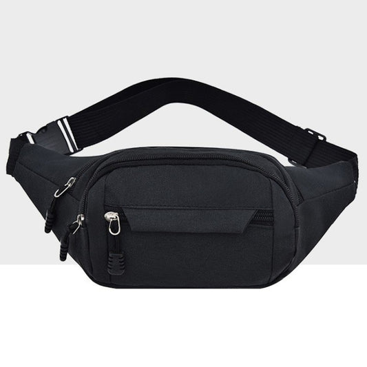 Waterproof chest bag with adjustable strap, front zip pocket, dark/black finish