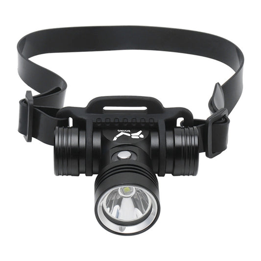 Black diving headlight with wide strap and front spotlight lens