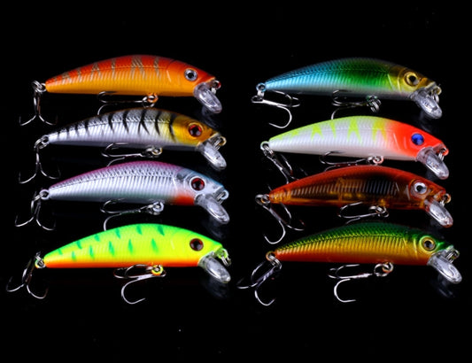 Metal sequin fishing lure set, several colorful lures with lip and treble hooks