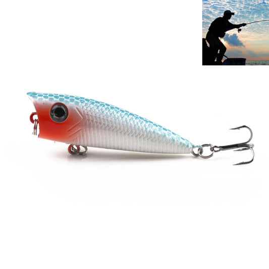 Fishing hard bait lure, blue and white body with red head, two treble hooks