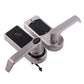 Electronic door lock set with keypad panel, keyway, and card-touch icon module, silver