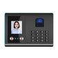 Fingerprint and face attendance terminal with blue-lit sensor, display screen, and keypad