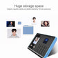Time attendance machine with face display, fingerprint sensor, keypad, and blue side panel