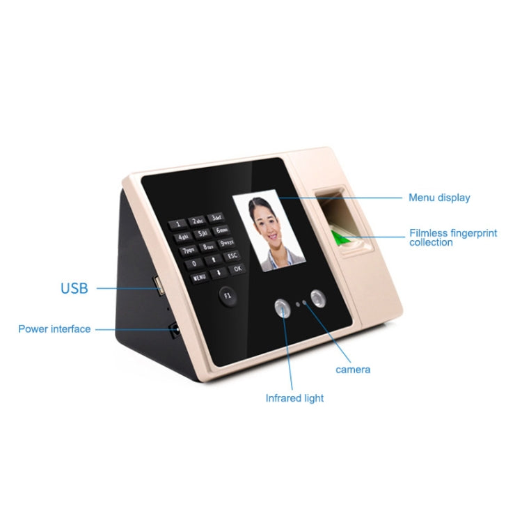 Face recognition time attendance terminal with side camera, infrared light, and fingerprint bay