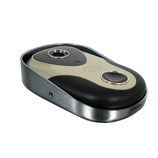 Gold smart visual doorbell side profile with camera housing and round button