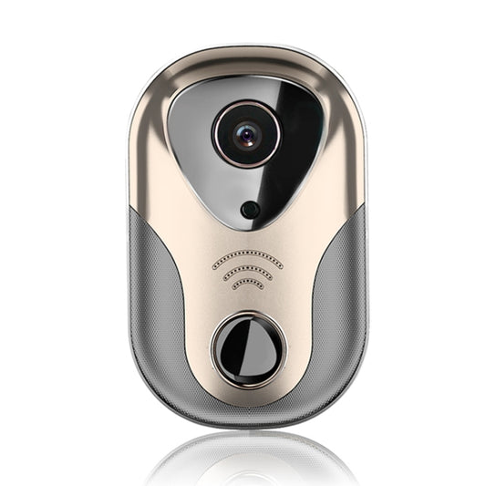 Gold smart visual doorbell with camera lens and front call button