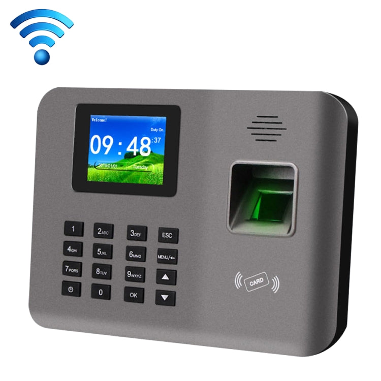 Grey fingerprint time attendance device with 2.4-inch color screen and green sensor
