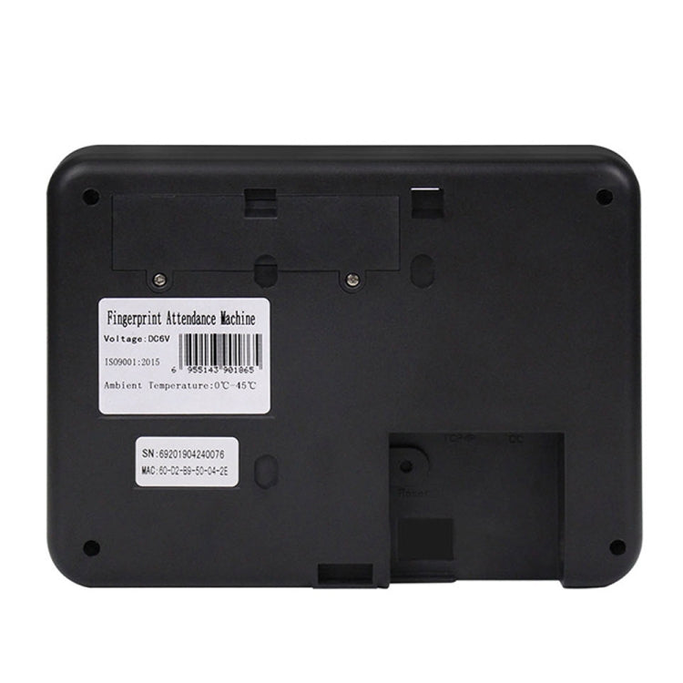 Grey fingerprint time attendance device back panel with label and access ports