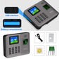 Grey fingerprint time attendance device with screen, keypad, and green finger sensor