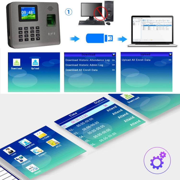 Grey fingerprint time attendance device with screen display and green finger sensor window