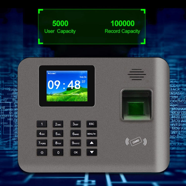 Grey fingerprint time attendance device with screen display and green finger sensor window