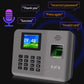 Grey fingerprint time attendance device with screen, keypad, and green finger sensor window