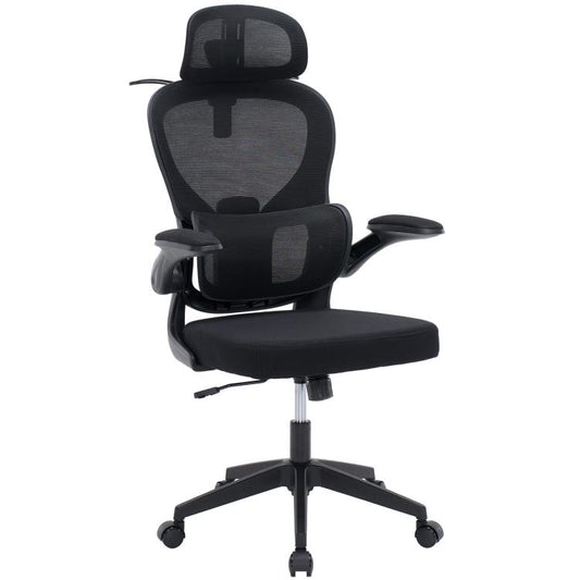 Ergonomic Mesh Office Chair with Adjustable Lumbar Support Adjustable Headrest, Double Lumbar Support, Flip?Up Armrests, Adjustable Height Rocking Desk Chair with Coat Hanger