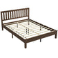 Walnut wood platform bed frame with slatted base and vertical headboard panel
