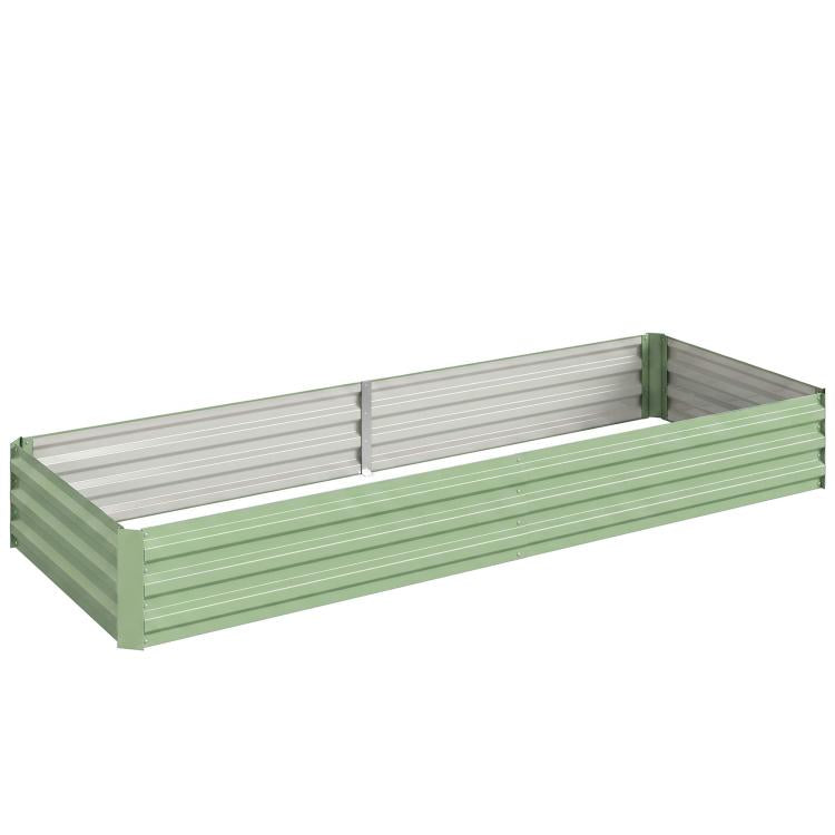 Rectangular light green galvanized raised garden bed with open top
