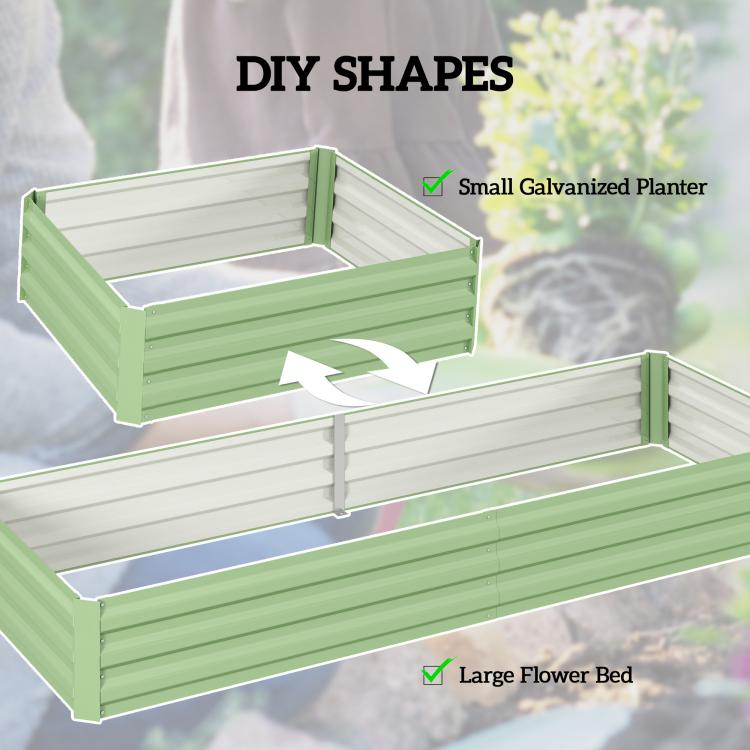 Light green galvanized raised garden bed with open interior panels for DIY assembly
