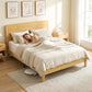 Natural bamboo queen bed frame with built-in headboard and platform design