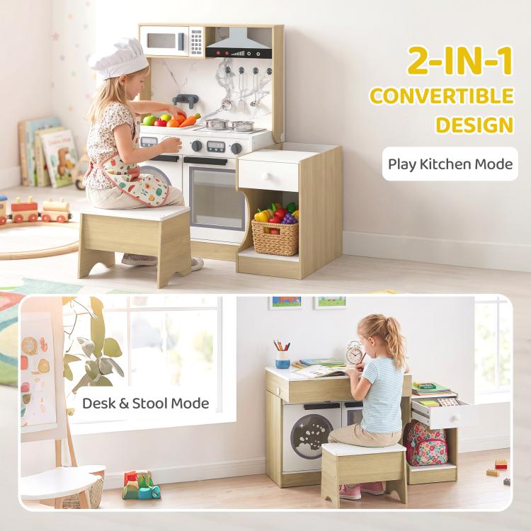 Kids play kitchen set with tabletop cooking area, sink, stove, and side cabinet