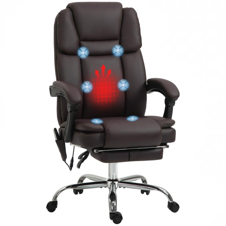 Brown PU leather office chair with massage lumbar backrest and padded armrests